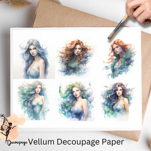 Meerjungfrau Portrait 2, ein Blatt Decoupage Papier US Letter Size