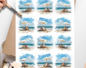 Beach Chairs 2, One Sheet Decoupage Paper US Letter Size