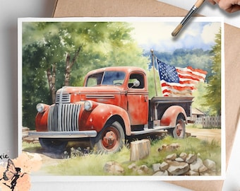 Patriotic Vintage Truck 1 , One Sheet Rice Paper US Letter Size