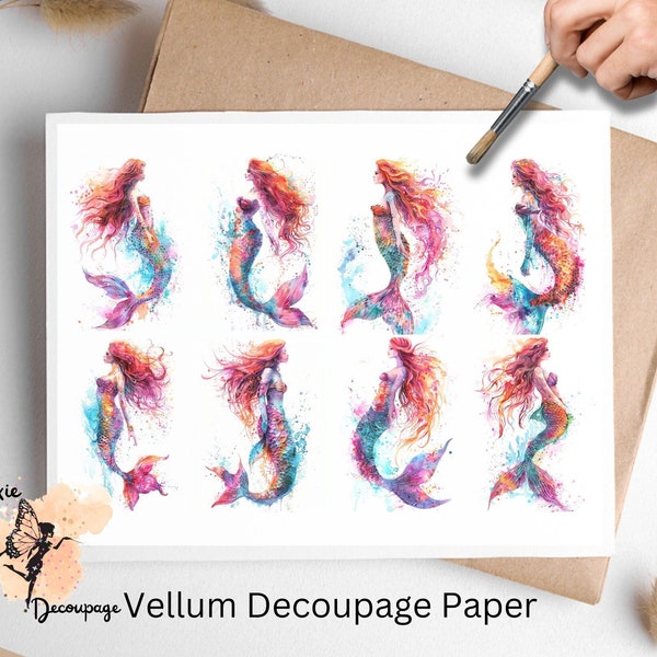 Rainbow Mermaid Collage 4, Decoupage Paper US Letter Size, Shipped To You