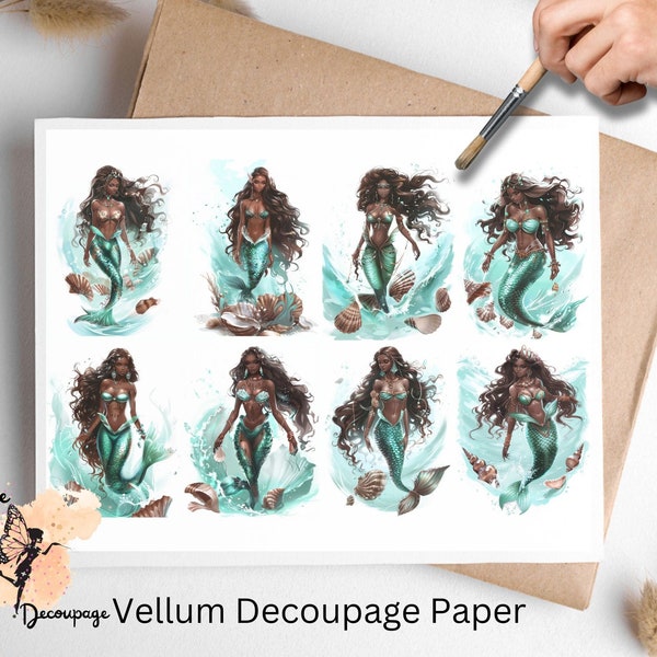 African American Mermaid Collage 3, Decoupage Paper US Letter Size, Shipped To You