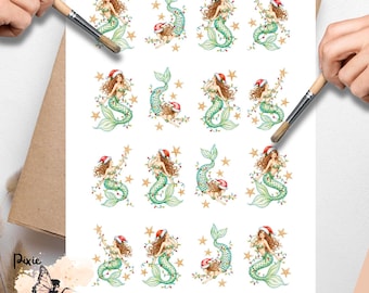 Christmas Mermaid 2, One Sheet Rice Paper US Letter Size