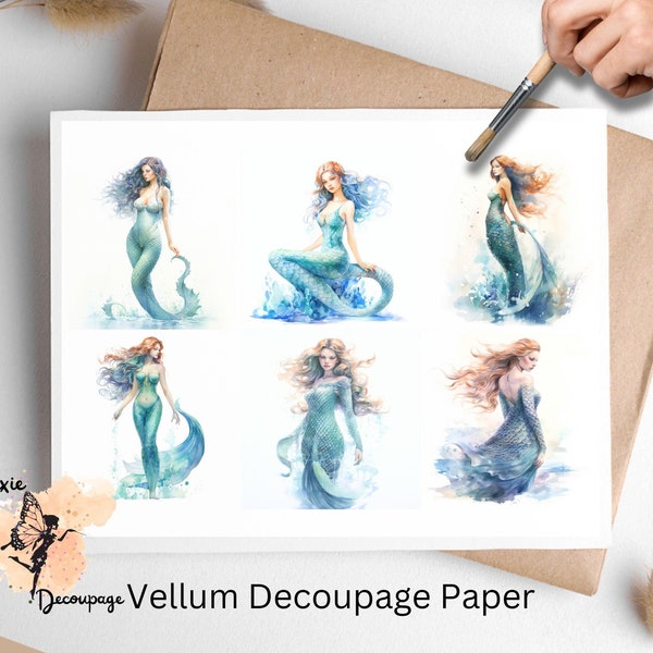 Mermaid Collage 1, Decoupage Paper US Letter Size, Shipped To You