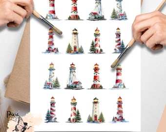 Christmas Lighthouse 2, One Sheet Rice Paper US Letter Size