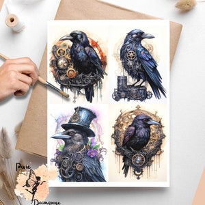 Steampunk Raven  2 , One Sheet Decoupage Paper US Letter Size