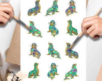 Jeweled Sea Lion 2, One Sheet Rice Paper US Letter Size