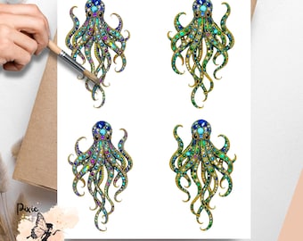 Jeweled Squid 2, One Sheet Rice Paper US Letter Size