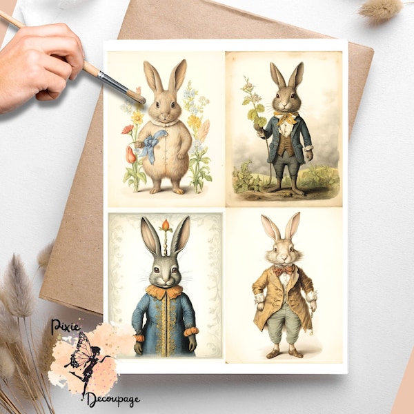 Vintage Rabbit Collage 2, Decoupage Paper US Letter Size, Shipped To You