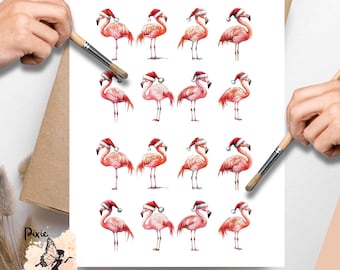 Flamingo with Santa Hat 2, One Sheet Rice Paper US Letter Size