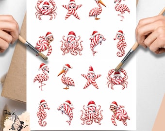 Candy Cane Sea Critters 1, One Sheet Rice Paper US Letter Size
