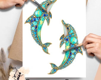 Jeweled Dolphin XL 1, One Sheet Rice Paper US Letter Size