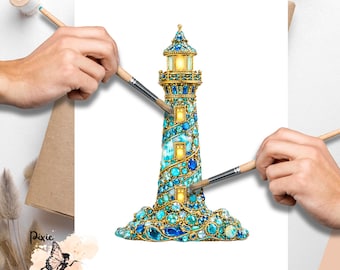 Jeweled Lighthouse XL 1, One Sheet Rice Paper US Letter Size