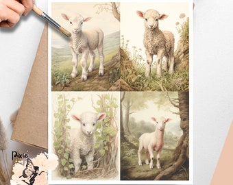 Vintage Lamb  1 , One Sheet Decoupage Paper US Letter Size