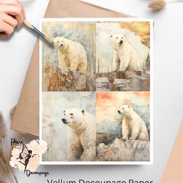 Polar Bear Collage 1, Decoupage Paper US Letter Size, Shipped To You