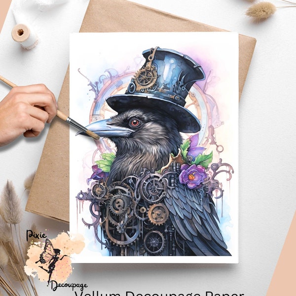 Steampunk Raven 2 Decoupage Paper US Letter Size, Shipped To You