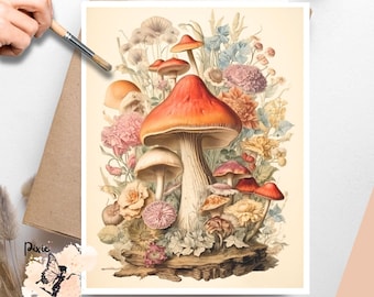 Mushrooms 8 , One Sheet Decoupage Paper US Letter Size