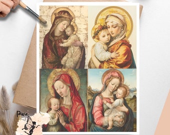 Virgin Mary with Baby Jesus Collage 1, Decoupage Paper US Letter Size, Shipped To You