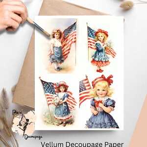 Vintage Patriotic Girl  2 , One Sheet Decoupage Paper US Letter Size