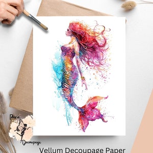 Rainbow Mermaid 1 , One Sheet Decoupage Paper US Letter Size, Shipped To You