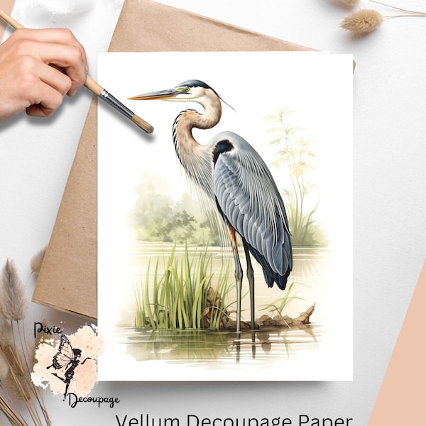 Blue Heron 1, Decoupage Paper US Letter Size, Shipped To You
