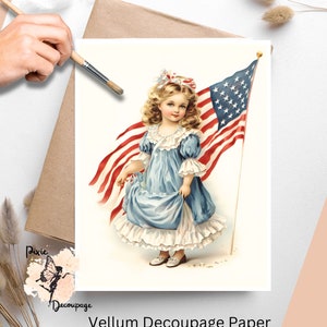 Vintage Patriotic Girl 2 , One Sheet Decoupage Paper US Letter Size