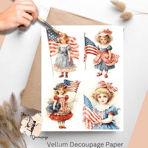 Vintage Patriotic Girl  4 , One Sheet Decoupage Paper US Letter Size