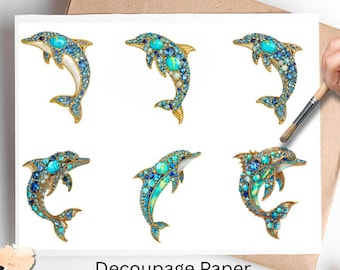 Jeweled Dolphin 1, One Sheet Rice Paper US Letter Size