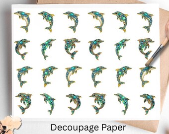 Jeweled Dolphin 2, One Sheet Rice Paper US Letter Size