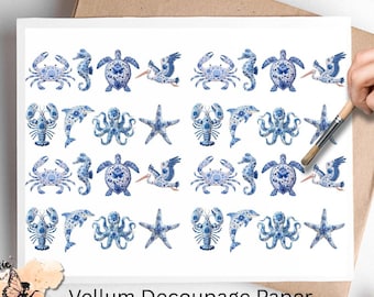 Delftware Ocean Critters 3, One Sheet Rice Paper US Letter Size