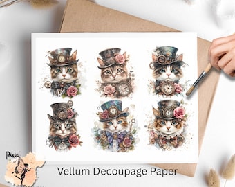Steampunk Cat 1, One Sheet Rice Paper US Letter Size