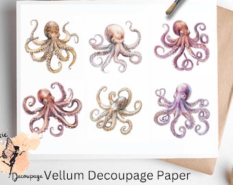 Octopus  3 , One Sheet Decoupage Paper US Letter Size