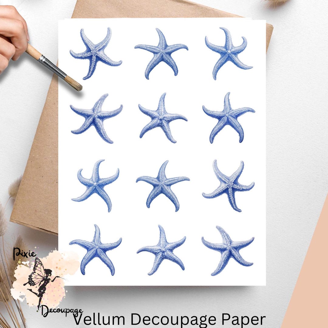 Blue Starfish 2 , One Sheet Rice Paper US Letter Size - Etsy