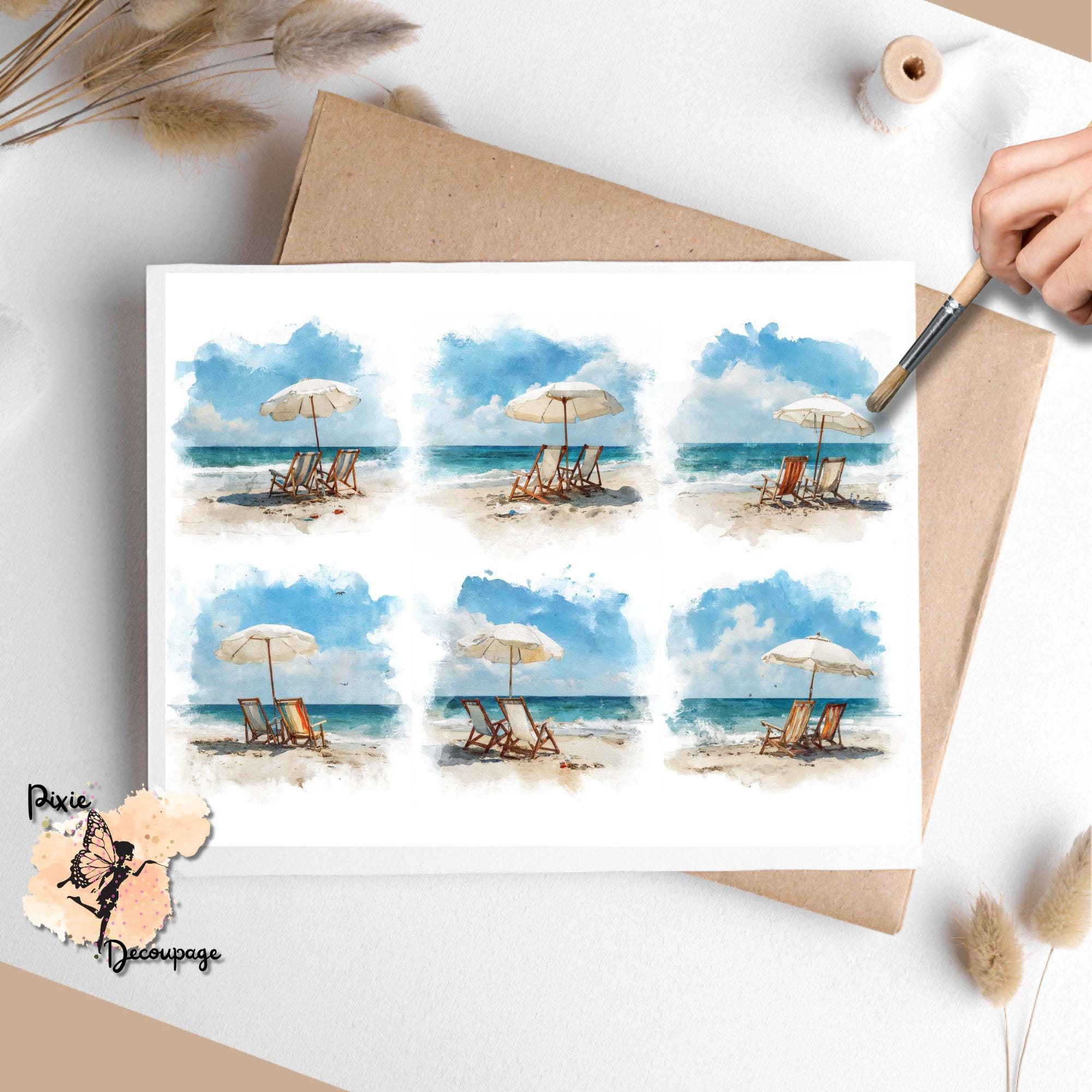 Beach Chairs 1, One Sheet Decoupage Paper US Letter Size