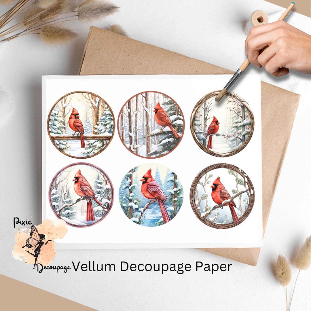 Cardinal in Snowy Forest Collage 2, Vellum Decoupage Paper US Letter ...