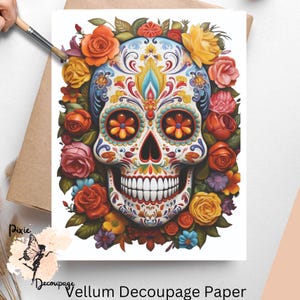 Day Of The Dead Skull 4 , One Sheet Decoupage Paper US Letter Size