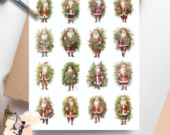 Santa with Greenery 1, One Sheet Rice Paper US Letter Size