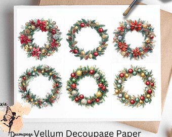 Christmas Wreath  5 , One Sheet Rice Paper US Letter Size