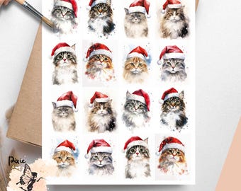 Cat Portrait with Santa Hat 1, One Sheet Rice Paper US Letter Size