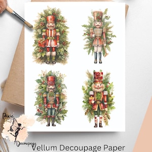 Nutcracker with Christmas Greenery  4 , One Sheet Decoupage Paper US Letter Size