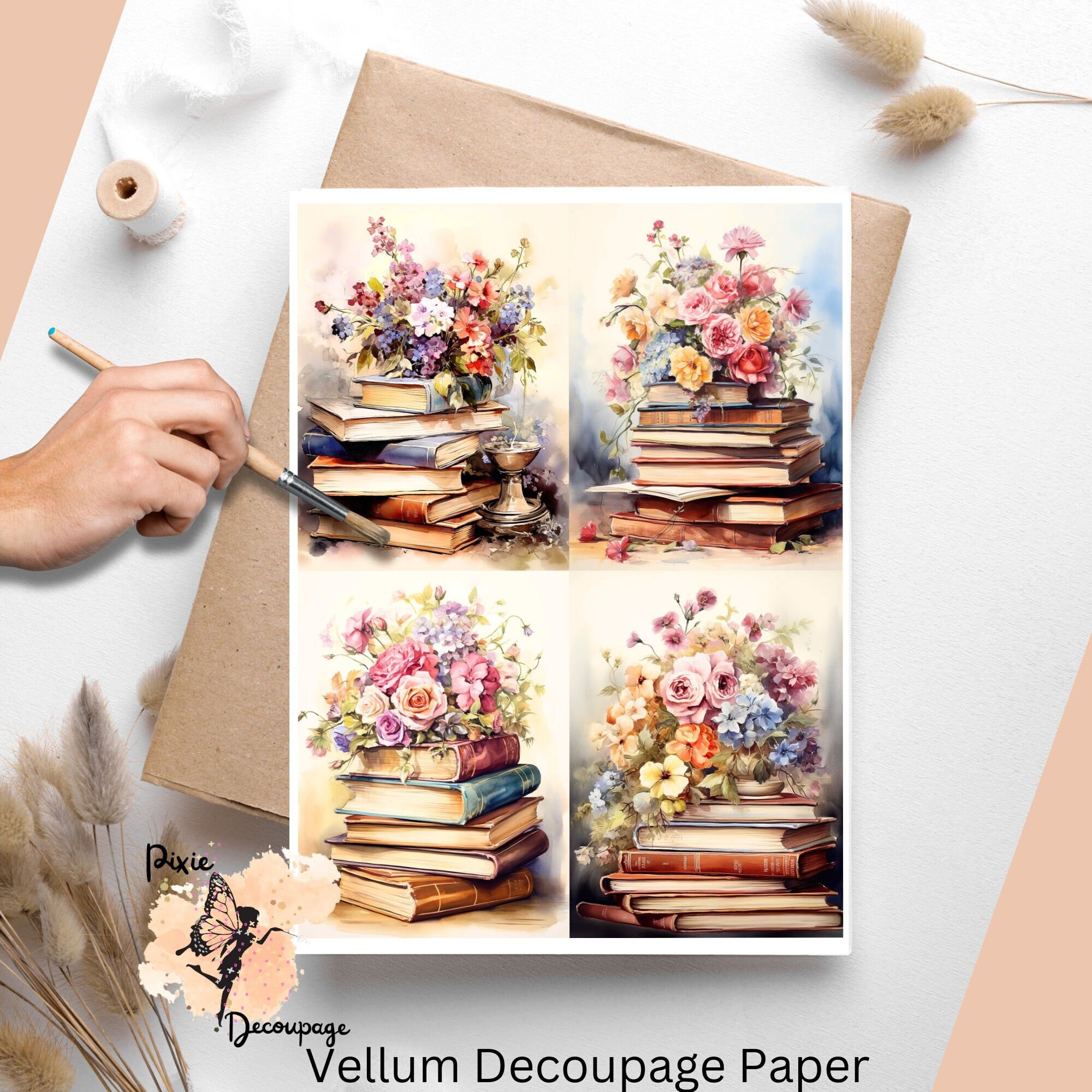 Stack of Books  1 , One Sheet Decoupage Paper US Letter Size