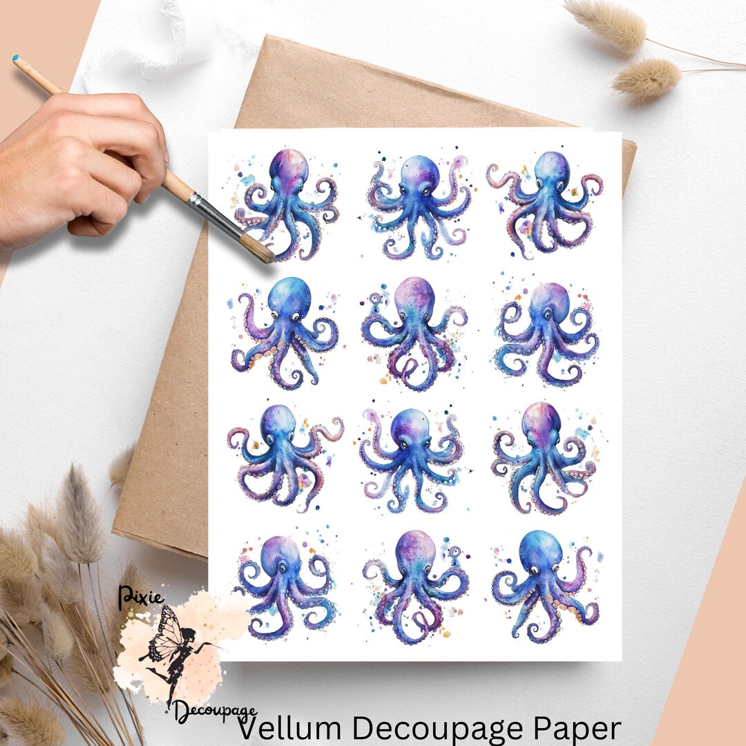 Purple Octopus 2 , One Sheet Rice Paper US Letter Size - Etsy