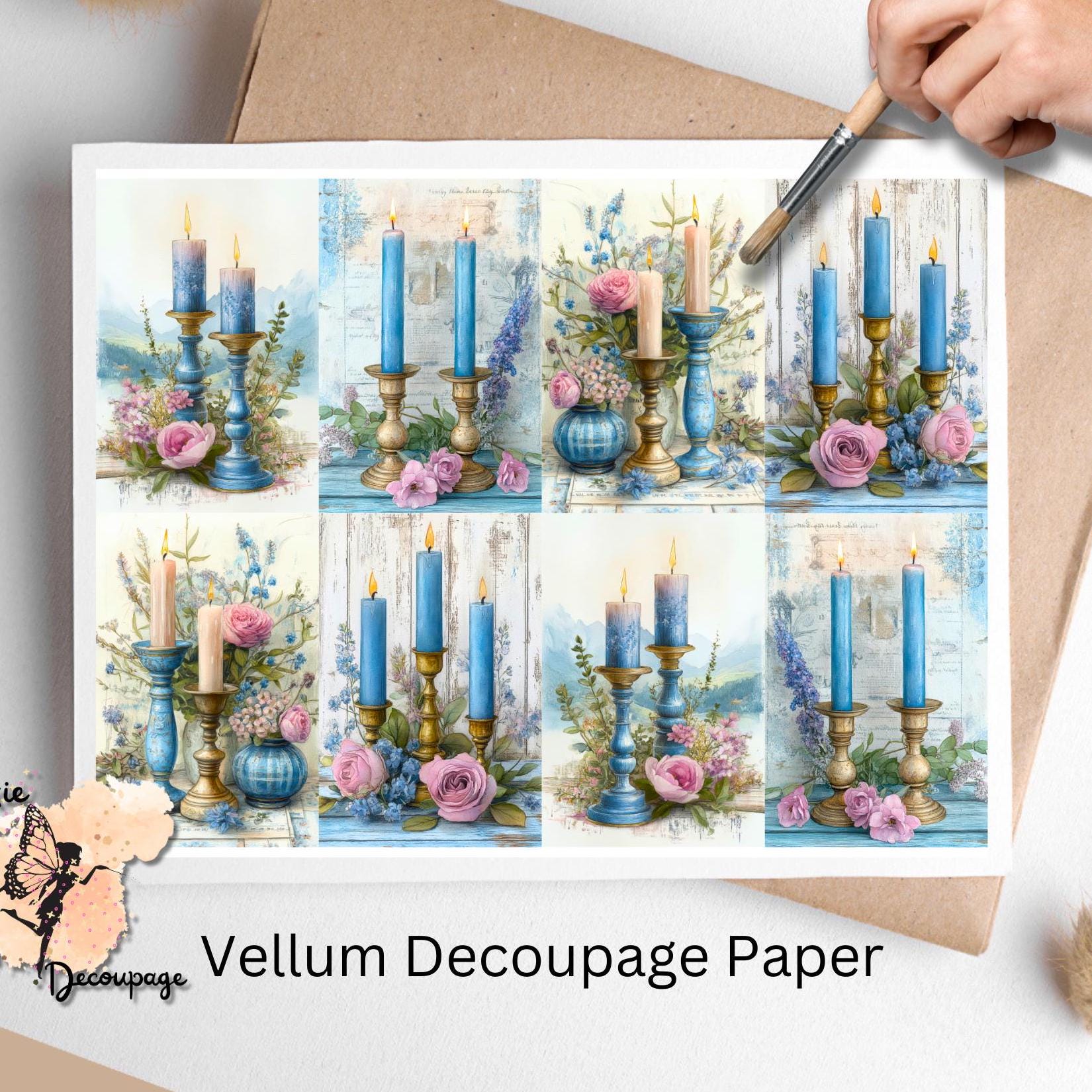 Shabby Chic Candle Sticks 1 , One Sheet Rice Paper US Letter Size