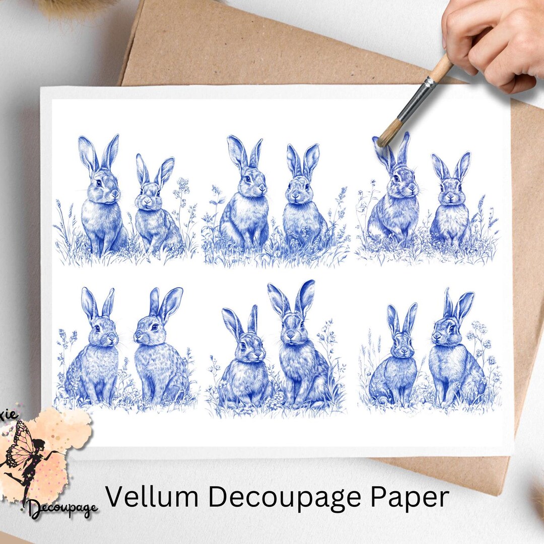 Blue Ink Rabbits 1 , One Sheet Decoupage Paper US Letter Size - Etsy