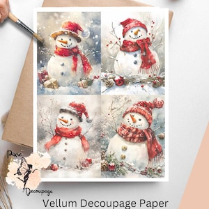 Whimsical Snowman  3 , One Sheet Decoupage Paper US Letter Size, Shipped To You