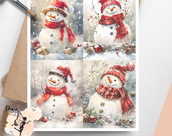 Whimsical Snowman  3 , One Sheet Rice Paper US Letter Size