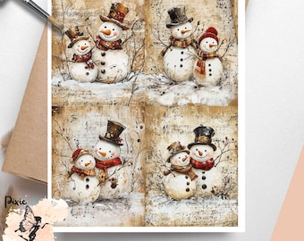 Snowman Family  3 , One Sheet Rice Paper US Letter Size