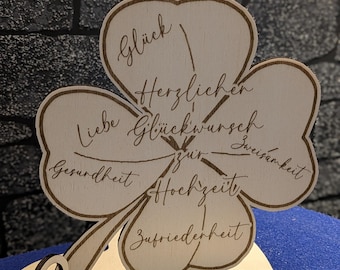 Personalized wedding gift, wood, clover leaf, married, gift with name, cash gift