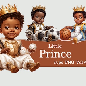 Principito/ Príncipe heredero/ Príncipe afroamericano/ Niño negro pequeño Clipart/ Realeza/ PNG/ Clipart/ Descarga digital