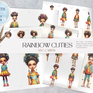 Cuties arcobaleno/ Carte ATC/ Collage/ Scrapbooking/ Arte surreale/ Arte acquerello/ Decoupage/ Creazione di carte/ Arte della parete/ Download digitale