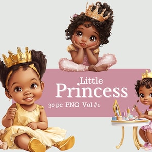 Schwarze Prinzessin| Kleine Prinzessin| Gekrönte Prinzessin| Afroamerikanische Prinzessin | Kleine schwarze Mädchen Clipart | Lizenzgebühren| Clip Art | Digitaler Download